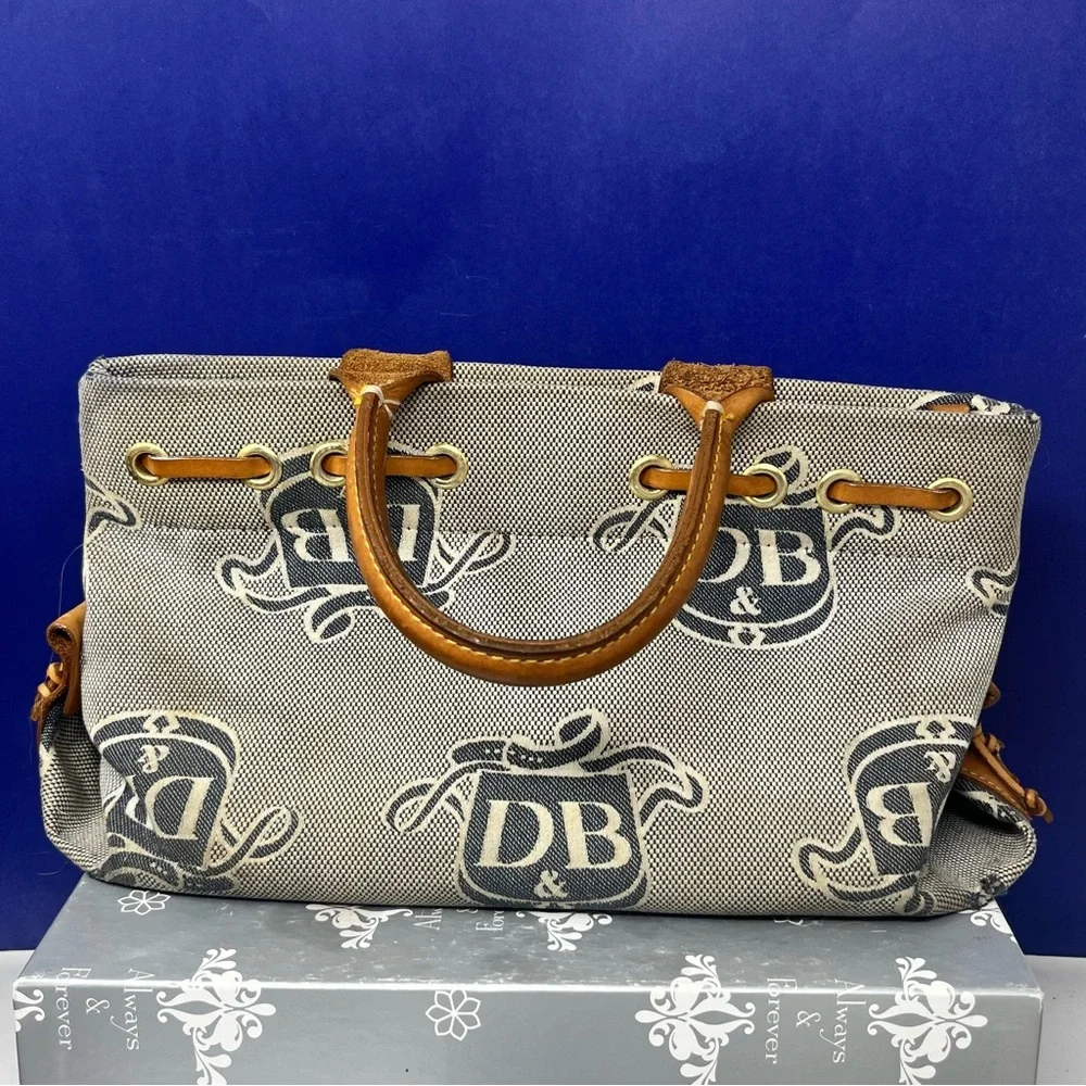 Vintage Dooney & Bourke Mini Tassel Tote with DB Signature Print Flawed